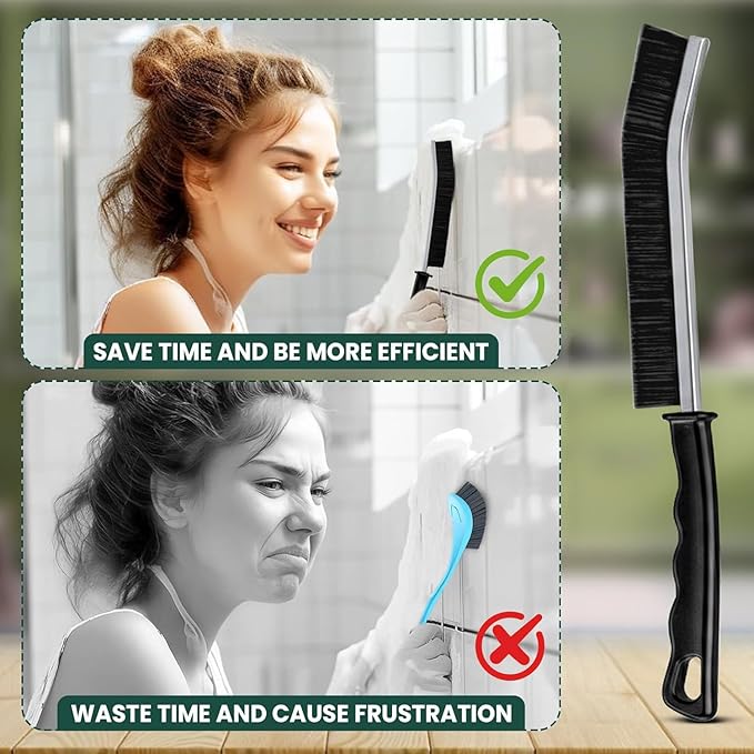Crevice Cleaning Brush Set – 3Pcs Hard Bristle Cleaning Tools (2 Black & 1 White) for Grout, Tile Floors, Gaps & Narrow Spaces – Small Grout Scrub Brush for Bathroom, Shower, Window Tracks, Kitchen