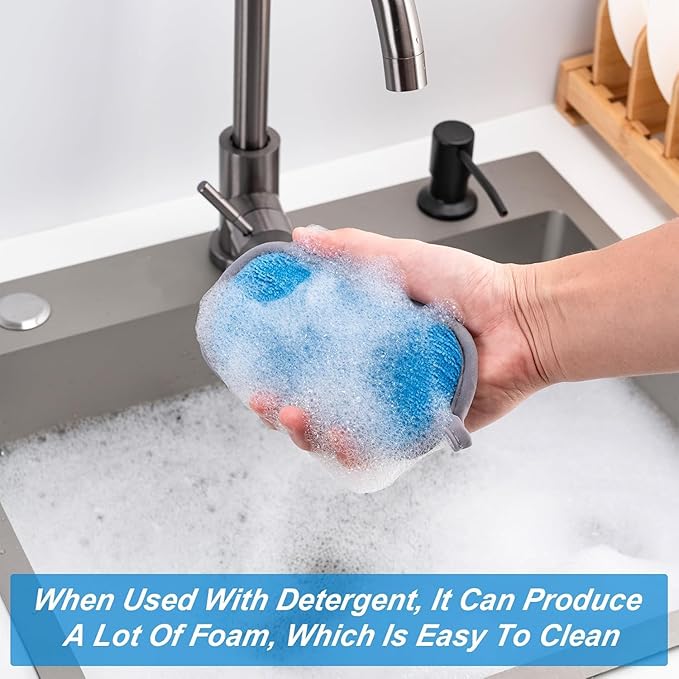 Dual-Sided Multi-Purpose Scrub Sponges, Non-Scratch Dishwashing Sponges for Kitchen, Reusable Microfiber Sponge for Efficiently Cleaning Dishes, High Density Sponge Inside (6 Pack, Large) Gray