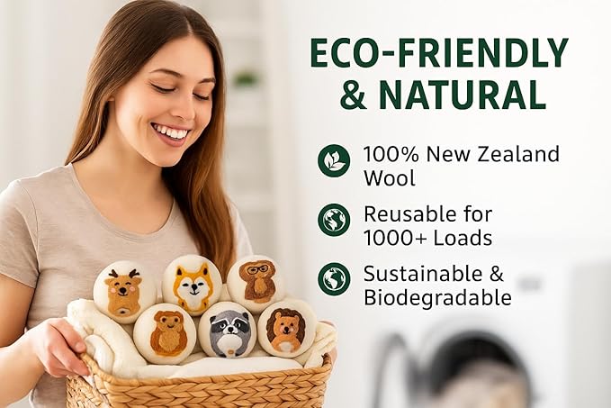 Laundry Wool Dryer Balls | Natural Fabric Softener – Reusable, Eco-Friendly, Reduces Drying Time – Wool Balls Replaces Dryer Sheets - Laundry Balls for Dryer (Animals (Type 2) 3XL)