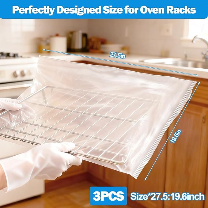 XANGNIER 3 Pack No Scrub Oven Rack Cleaning Bags 27.5*19.6 in,No Cleaner Included,Simple to Use,No Messy Hands Reusable Leakproof Soaking Cleaner Bags for Removable Metal Rack,BBQ Grills,Grill Grate
