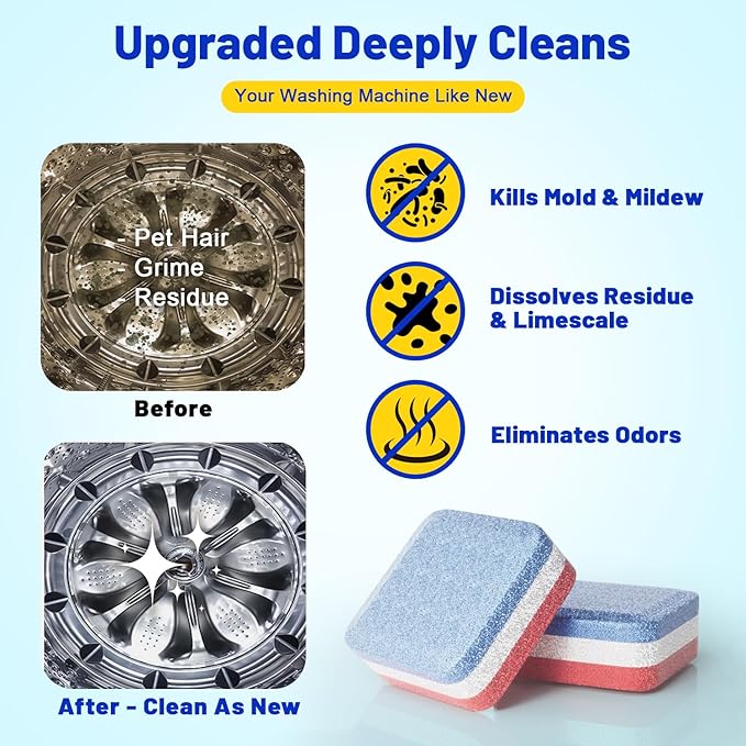 Washing Machine Cleaner -15 Pack, Formulated for Pet Owners | Compatible with HE, Top & Front Load Washer | Septic Safe | Fresh Scent | Removes Residue | Remove Stubborn Pet Hair