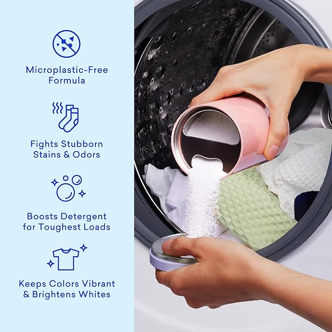 BLUELAND Oxi Laundry Booster Powder with Tin, Starter Set, Fragrance Free & Clear, 25 Loads, 17.6 oz, Plastic-Free, Eco Friendly, Oxy Cleaner, Stain Remover