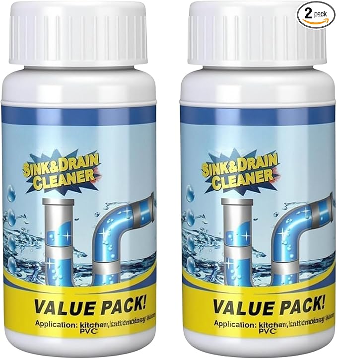 2 Pcs Sink and Drain Cleaner, Powerful Pipe Dredge Sink Cleaner Powder, Fast Foaming Drain Cleaner Pipeline Dredging Agent for Kitchen Toilet Pipeline Quick Cleaning (2) (2)
