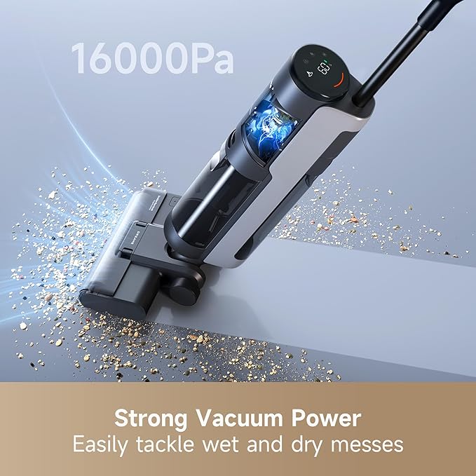 DREAME H12S Cordless Vacuum Mop, Vacuum and Mop at The Same Time, Wet Dry Vacuum for Hard Floors, Edge Cleaning, Hot Air Drying, Smart Floor Cleaner Machine Great for Sticky Messes on Multi-Surfaces