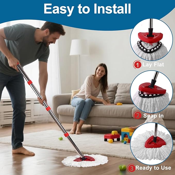 4 Pack Mop Heads Replacements, Compatible with O Cedar Easywring 1-Tank System Easy Wrin Spin Mops, Triangle Swivel Microfiber Mops, Washable & Easy to Replace