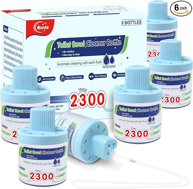 Toilet Bowl Cleaner, Automatic Long-Lasting Blue Toilet Cleaner Bottle, Septic Safe Toilet Bowl Tablets in Bottles, Fresh Bathroom & Deodorize, 6 Pack, 2300 Flushes Each