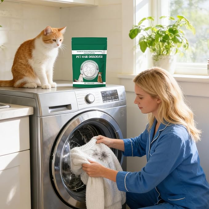 Pet Hair Dissolver, Fabric Care Cleaning Pods, Cat Fiber Removal Aid, Washing Machine Lint Reducer, with 30pcs Water Soluble Pods Pack, for Household Daily Clothes Care