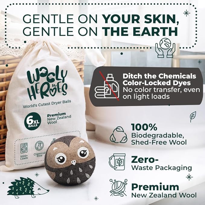 No More Dryer Sheets! XL Wool Dryer Balls 6-Pack, Reusable Laundry Softener & Static Reducer, Eco-Friendly, Long-Lasting, Safe for Sensitive Skin
