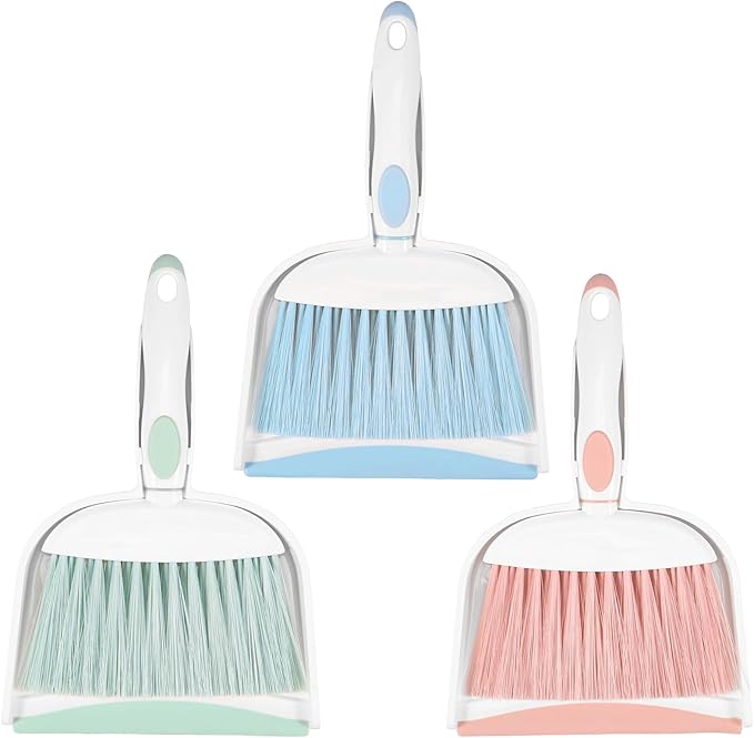 Dust pan, Mini Dustpan and Brush Set, Small Broom and Dustpan Set, Small Hand Broom and dust pan Set, Whisk Broom, Dust pan and Brush for Desk, Table, Home, Kitchen Necessities (Light Blue 2pcs)