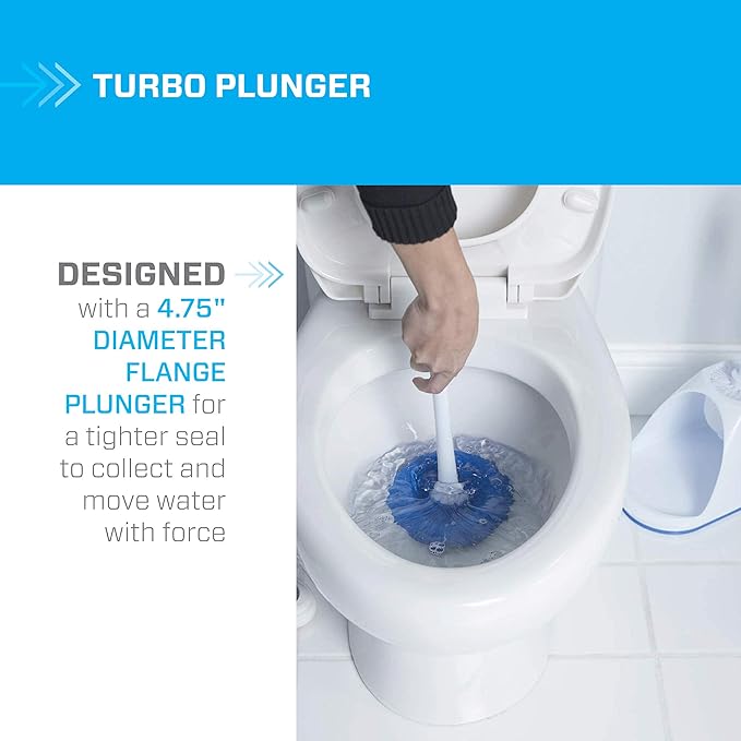 Mr. Clean Toilet Plunger and Bowl Brush Combo with Caddy, 3-Piece Heavy-Duty Plunger, Toilet Brush, and Caddy Set, White/Blue