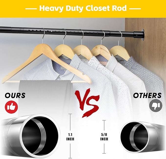 Closet Rod, 17 to 27 Inch Adjustable Closet Rods for Hanging Clothes Heavy Duty Closet Hanging Rod Metal Black Closet Poles for Wardrobes