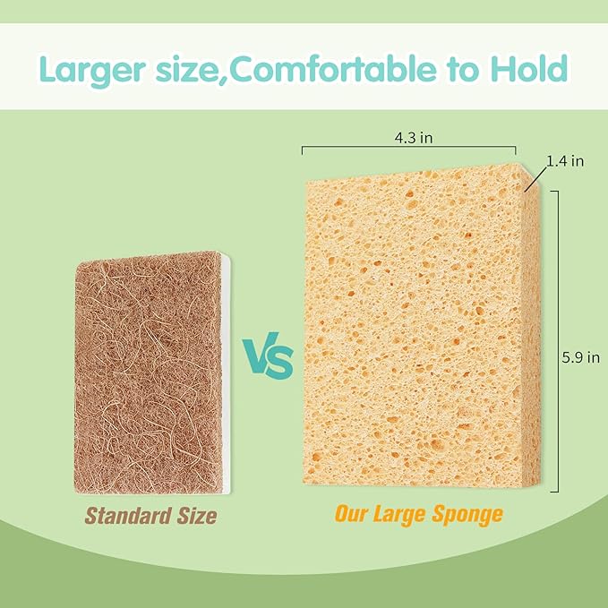 Extra Large Dish Sponges Kitchen for Cleaning, Natural Cellulose Sponges Reusable and Biodegradable, Non Scratch Sponge for Cleaning Household Use (2-Pack)