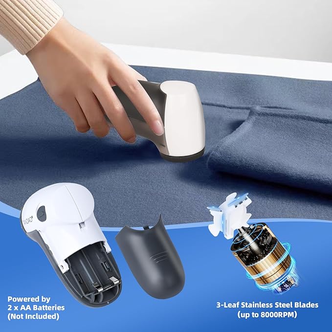 Electric Fabric Shaver and Lint Remover, Portable Fuzz Remover for Clothes and Furniture, Battery Operated, Easy to Use and Clean, Suitable for Sweaters, Blankets.（Grey）