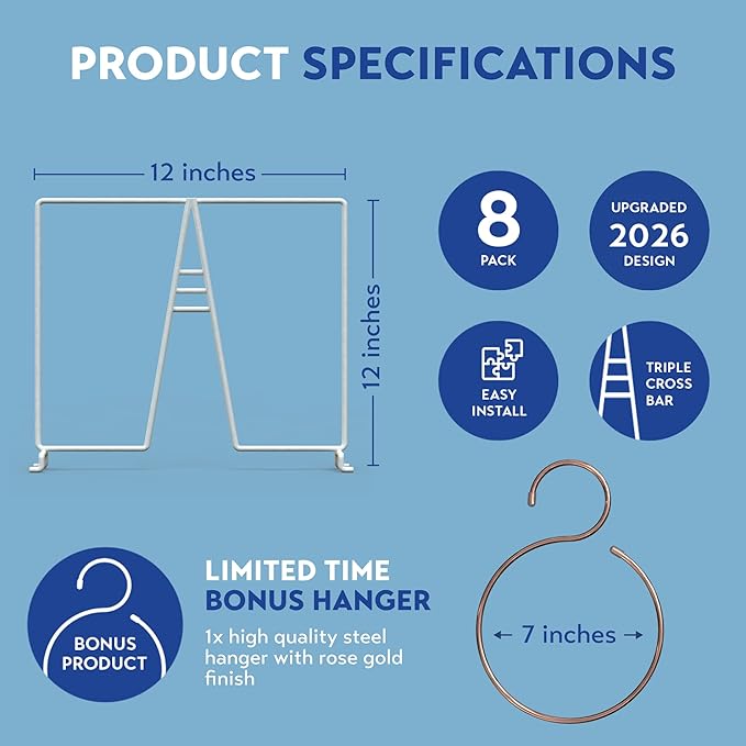 White Wire Shelf Dividers for Closet Organization – 24-Pack – Sturdy and Easy Set-Up Closet Shelf Dividers with Bonus Rose Gold Hanger – 12 inches x 12 inches
