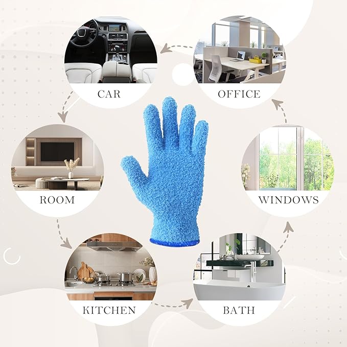 Evridwear Microfiber Dusting Gloves, Dusting Cleaning Glove for Plants, Blinds, Lamps and Small Hard to Reach Corners, 5 Pairs (Blue S/M)