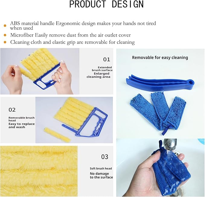 Window Blinds Cleaner, Blinds Cleaner Tool Blind Cleaner Duster Tool Set with Microfiber Rollers and Groove Brushes, Compact Cleaning Tools for Vents, Shutters and Household Dusting (4-Pack)