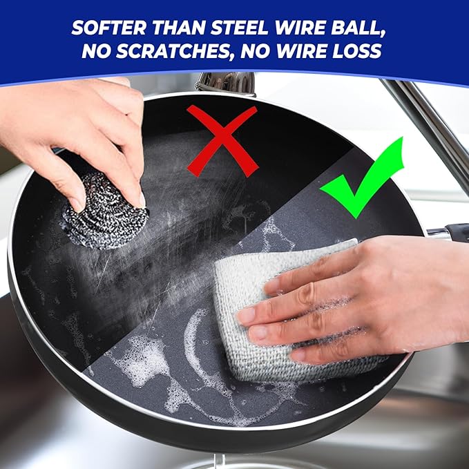 Wangjinpeng 12PCS Non-Scratch Multipurpose Steel Wire Dishcloths - Reusable Quick-Dry Odor-Free Scrub Cloths for Dishes, Kitchen Cleaning Cloths for Cookware, Sinks, Stove Tops(9.84X9.84)