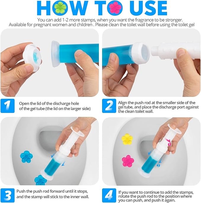Flower Toilet Gel Stamp, 60 Count Toilet Bowl Stamp Gel 5 Kinds Of Scent Toilet Bowl Cleaner