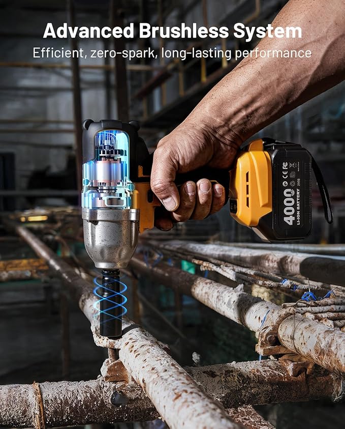 Cordless Impact Wrench 1/2 Inch, 1200N·m(886ft・lbs) Brushless High Torque Impact Gun, 21V Electric Impact Driver, 2x4.0Ah Batteries, Charger & 6 Sockets, Variable Speeds for Car/Truck RV/Mower