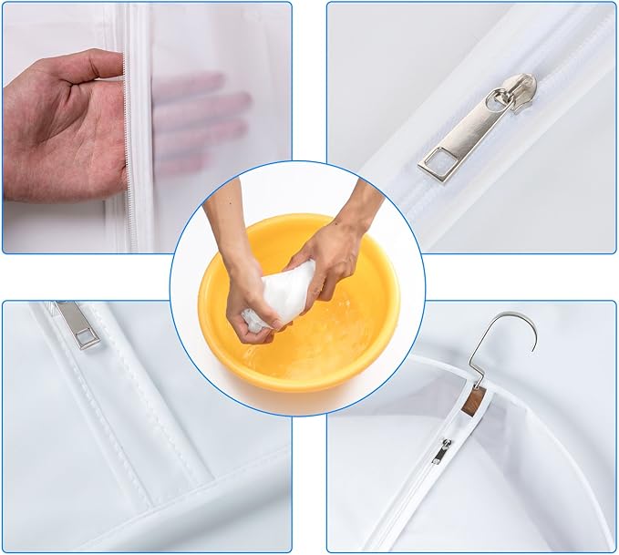 MsKitchen 12 Pack Long Garment Bags (24x60") - Dustproof Gown Covers - Durable PEVA Hanging Bags with Sturdy Zipper for Maxi Dresses, Long Coats & Dance Costumes (Translucent)
