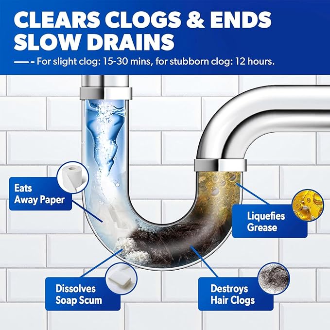 Drain Clog Remover, Pipeline Dredging Agent, Powerful Quick Cleaning Drain Toilet Cleaner Tool, Unclog Toilet Clog And Kitchen Sink Pipe Unblocker Powder