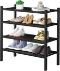 ROMGUAR CRAFT 4 Tier (Thick) Bamboo Shoe Rack for Closet Free Standing Wood Shoe Shelf for Entryway Small Space Stackable 27"x12"x28" (Blackl)