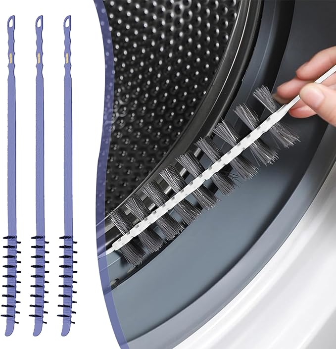 3 Pack Washing Machine Cleaning Brush, Crevice Brush of Drum Washing Machine, Home Essentials Cleaning Brush, Long Coil Brush Washing Machine Brush Stiff Bristle Cleaning Tool (3Pcs Gray)