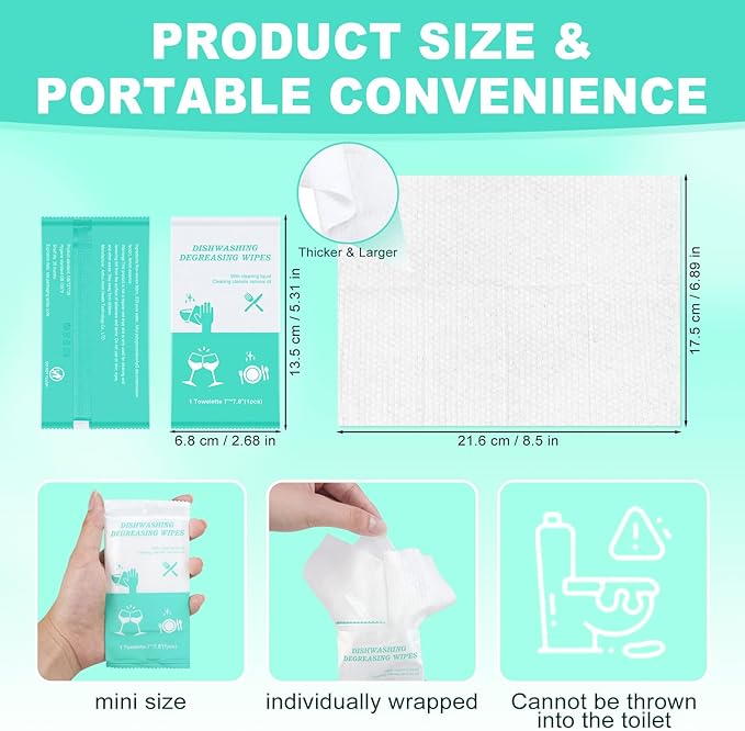 twoworld Disposable Dish Cleaning Wipes,Dish Wipes for Washing Dishes No Water for Camping Travel Kitchen Outdoor(pack of 100)