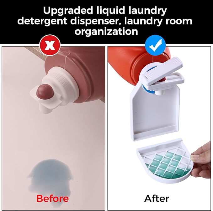 KMOUANTS Laundry Detergent dispenser Cup Holder,Nozzle Upgraded Labor-Saving Switch Easily No More runny or Messy Laundry Detergent, Laundry Cup Holder and drip Tray room organization and storage