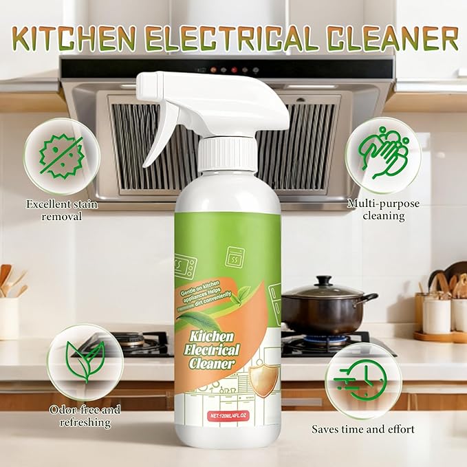 Electrolyzed Ion Kitchen Cleaner Spray,Fly Cleanse Natural Formula to Household Appliances,Kitchen Appliance Cleaner,For Hold,Oven,Stove,Range Hood (2PCS-120ml)