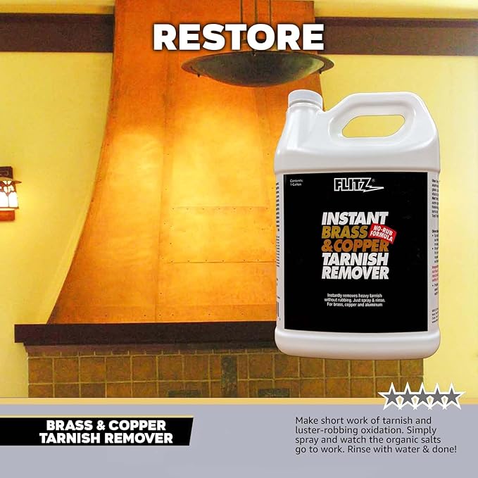 Flitz Instant Brass and Copper Tarnish Remover - 1 Gallon Bottle of USA-Made Organic Rust Remover Spray (No-Rub) - Removes Stains & Oxidation from Glass & Aluminum - Brass Cleaners That Work (3 Pack)