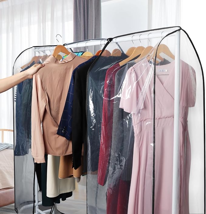 Zilink 60'' Clear Garment Rack Cover Dustproof Clothes Rack Cover Clear Garment Bags Fur Coat Storage Bag Waterproof Wardrobe Cover with 2 Durable Zippers for Garment Rack