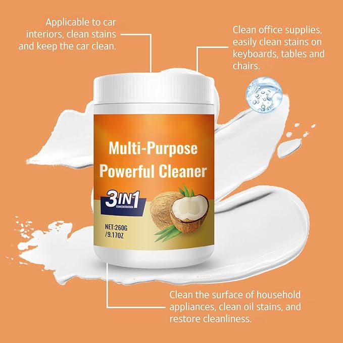 Multi-Purpose Powerful Cleaner, for Kitchen, 3 in 1 Coconut Oil Cleaning Paste, Multi-Purpose Stainless Coconut Oil Cleaning Paste for Oven & Stove Top