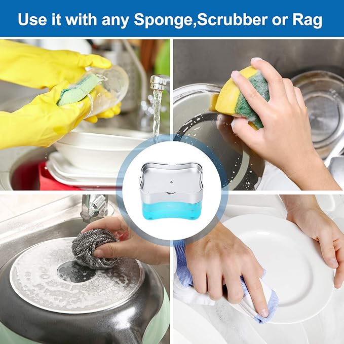 New 2026 Version Soap Dispenser with Added Features - Premium Quality Dish Soap Dispenser - Countertop Kitchen Soap Dispenser, Sink Dish Washing 13 Ounces (Sponge Included)