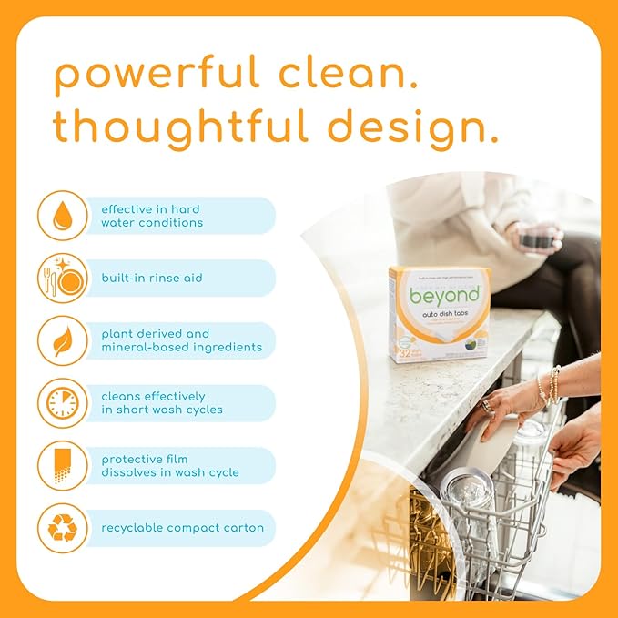 Beyond Natural Dishwasher Tablets [8 Boxs of 32] - Fragrance & Dye Free - Certified Biobased. Powerful. Plant-Based Ingredients