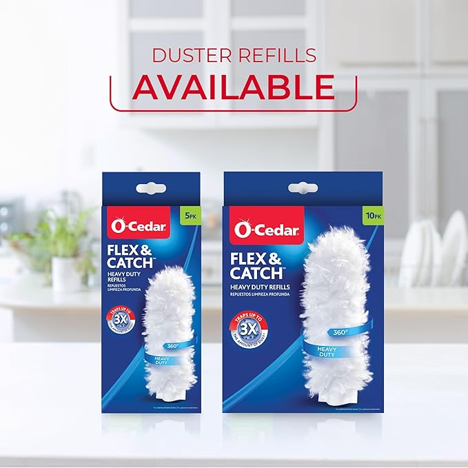 O-Cedar Flex & Catch Heavy Duty Dusting Kit with 15 Disposable Duster Refills | New & Improved Model | Extendable 3 Ft Handle with Stay-On Duster Hook | Traps 3X More Dust Than Feather Dusters