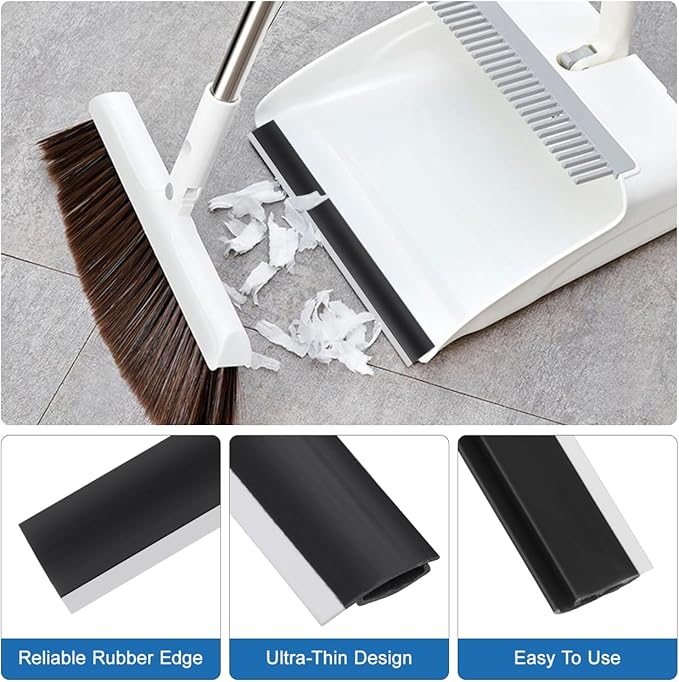 Housoutil Dustpan Rubber Lip Replacement Strips 4-Pack Durable Edge Repair Accessories for Garbage Shovels and Dustpans Easy Installation for Home and Office Cleaning Tools 10.23X0.78X0.11In