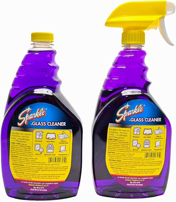 Sparkle Glass Cleaner Spray Bottle & Refill, Ammonia-Free Original Formula Glass Cleaner, Leaves No Streaks, 33.8 FL OZ Spray Bottle & 1 Gallon Refill (Pack of 6)