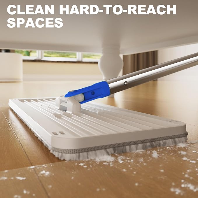 Mop and Bucket Set, Mops for Floor Cleaning with Long Handle, Squeeze Flat Mop and Bucket System, Dry & Wet Dust Mops for Household Floor Cleaning with 3 Microfiber Mops, Slate Blue