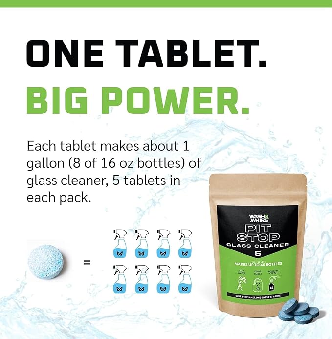 WASH&WHIPS Window/Glass Cleaner Refill Tablets - 100ct (Makes 100 Gal) - Streak-Free, Cleans Glasses, Windows, Windshields - Car, Office, Home & Kitchen
