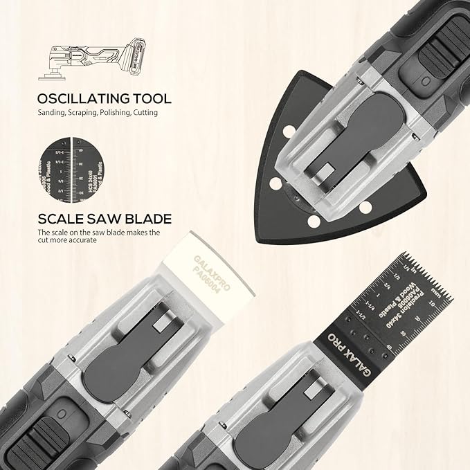 GALAX PRO Power Oscillating Tool, Cordless Oscillating Multi Tool 20V Lithium Ion with 2.0Ah Battery and Charger, 3pcs Blade and 10pcs Sanding Papers for Sanding, Grinding