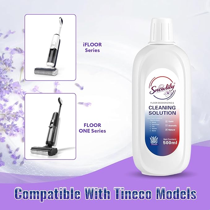Snowlily Floor Cleaning Solution Compatible with iFLOOR & FLOOR ONE Series, Floor Cleaner for All Robot Vacuums and Wet-Dry Mops, 5 Bottle Floor Cleaner Refill, Lavender