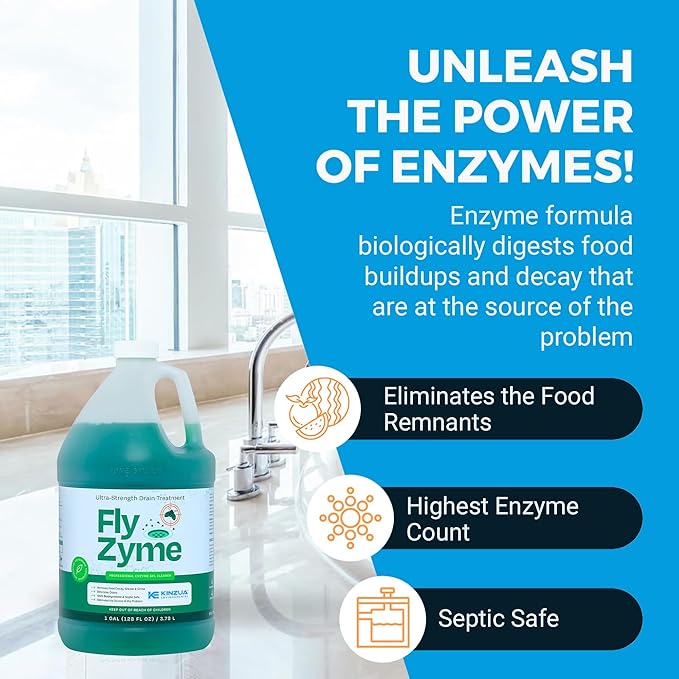 Fly-Zyme, Highly Concentrated Enzyme Drain Cleaner for Pipes, Drain Gel for Fruit Flies, Organic Waste Degrader & Odor Neutralizer, 1 Gallon
