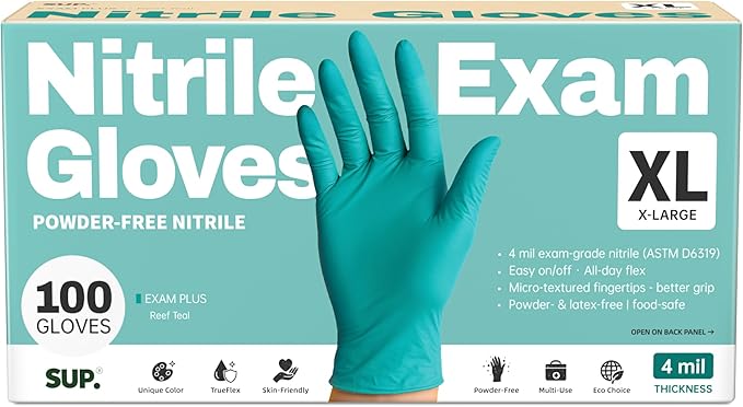 SUP Powder-Free Nitrile Gloves, 100 Count Food Safe Latex-Free Disposable Gloves for Medical Cooking Cleaning Food Prep, Teal