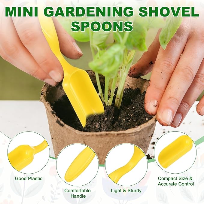 10-Pack Mini Gardening Shovel Spoons, Plastic Garden Soil Scoops for Cultivation Digging Transplanting/Flower Planting/Plant Succulent, Colorful Small Gardening Tools [Yellow]