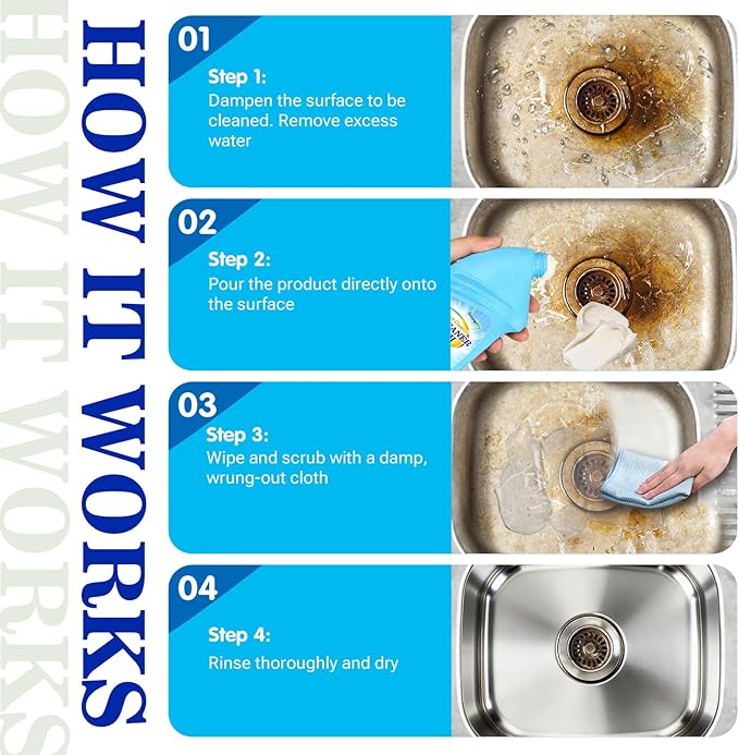 Snowlily Stainless Steel Sink Cleaner & Polish Cream – Removes Stubborn Dirt, Grease & Stains, Restores Brilliant Shine, 22 Fl Oz