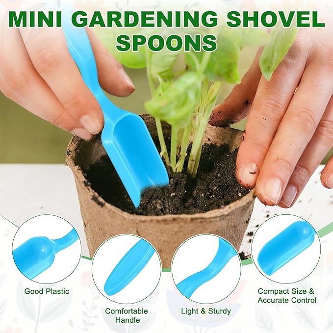 10-Pack Mini Gardening Shovel Spoons, Plastic Garden Soil Scoops for Cultivation Digging Transplanting/Flower Planting/Plant Succulent, Colorful Small Gardening Tools [Blue]
