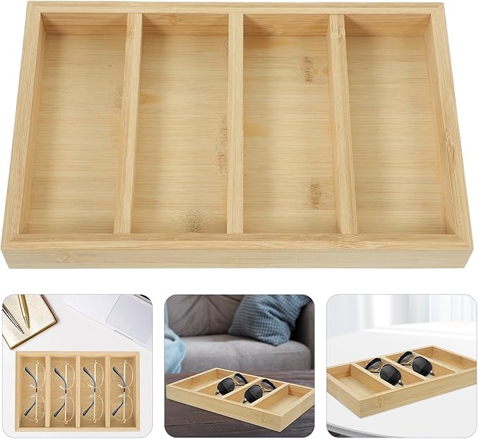 Cabilock Sunglasses Storage Organizer Tray with 4 Compartments Eyewear Holder Display Stand for Home and Office Eyeglasses Storage Case