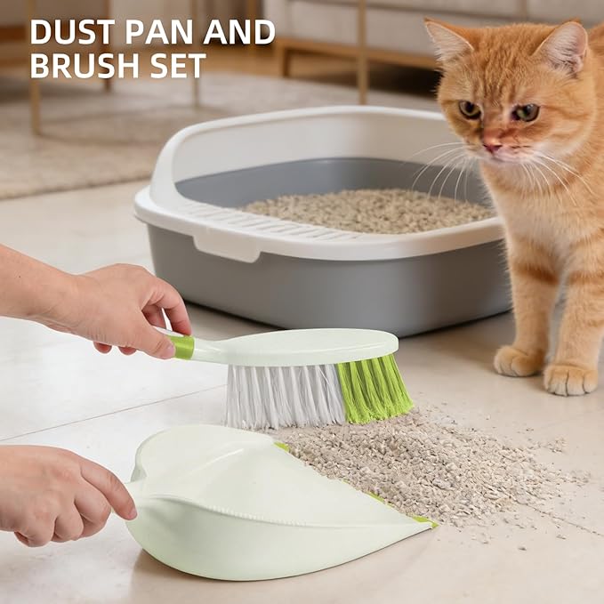 NACENA Dust Pan and Brush Set, Large Hand Broom and Dustpan Set Large Brush and Dustpan Set for Camping Broom and Dustpan Combo for Daily Cleaning Pet Hair Office Home Car, Yellow & Green