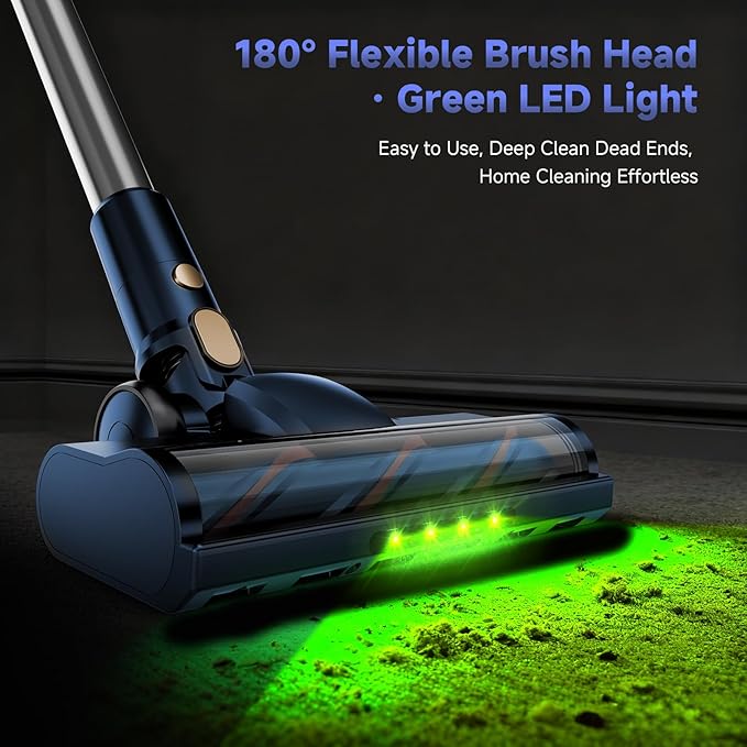 Shieal Cordless Stick Vacuum Cleaner - 45KPA Powerful Suction Vacuum with 45 Min Runtime, Detachable Battery, Anti-Tangle & 1.5L Dust Cup, 8 in 1 Vacuum Cleaner for Pet Hair, Carpet, HardFloor, Blue
